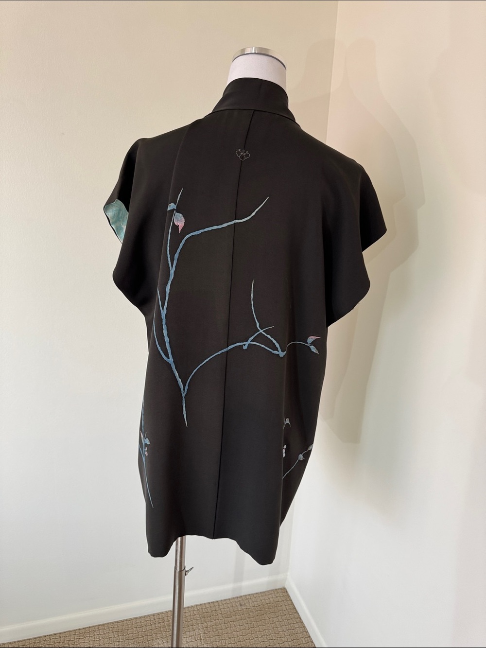 Vintage Authentic Japanese Black Silk Haori Kimono Jacket Hand Painted Botanical
